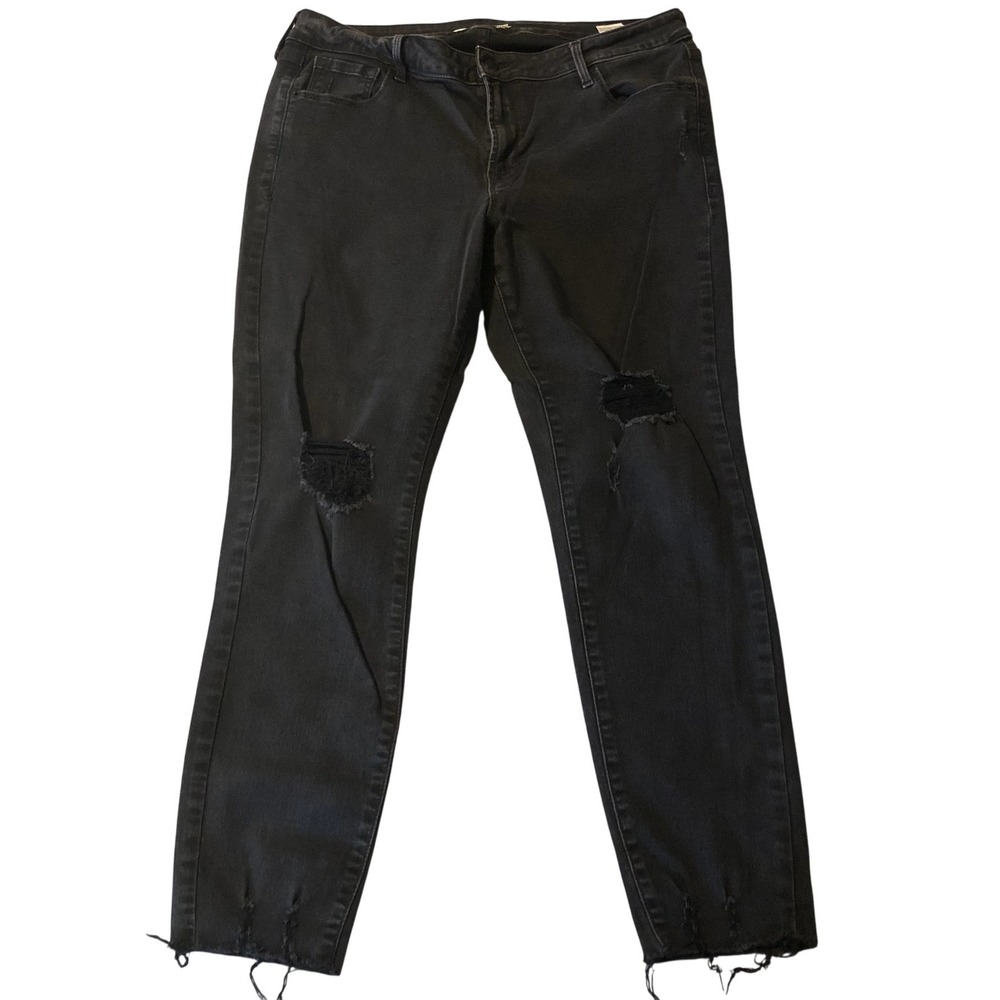 Old Navy Rockstar Jeans Womens 14 Black Ankle Mid Rise Super Skinny Distressed